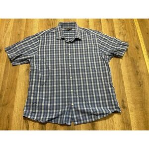 Robert Barakett Shirt, Men's Size XL, Blue, Plaid, Button Up, Short Sleeve